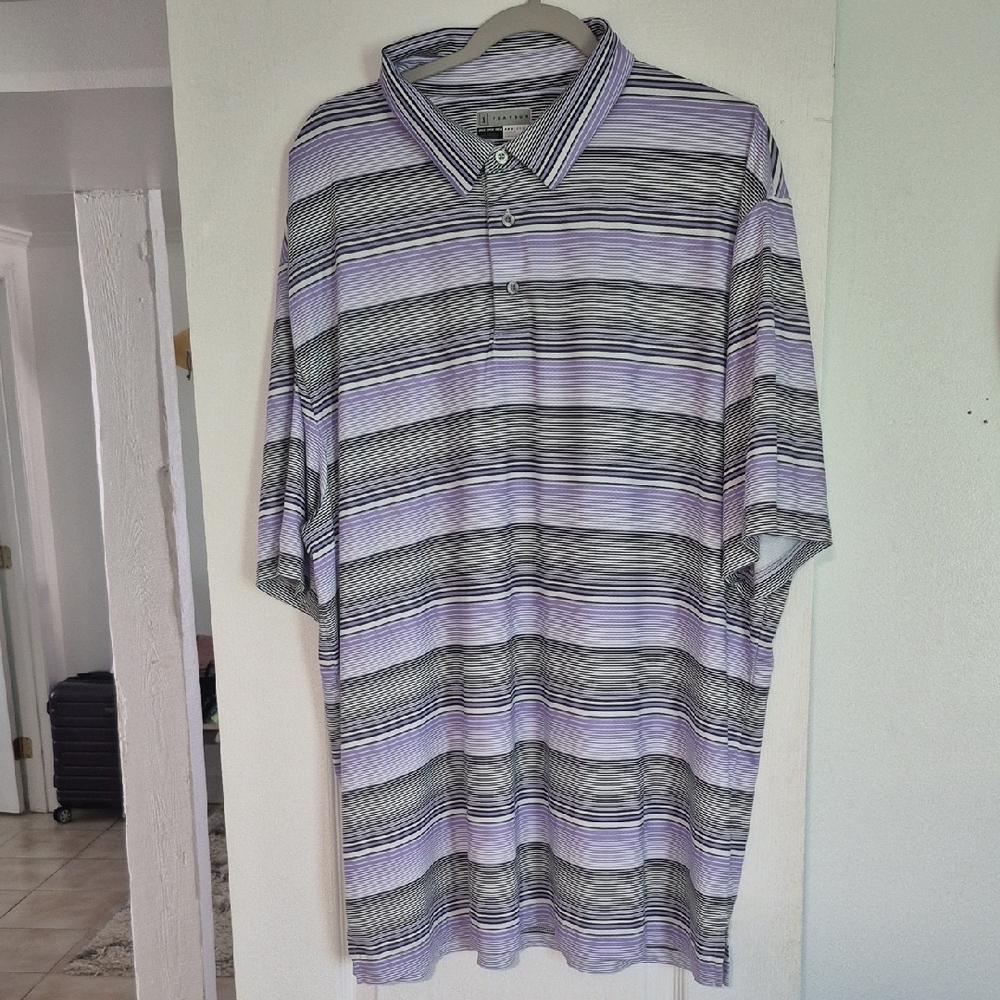 PGA TOUR PRO SERIES Men's Purple And Gray Striped Polo Sz. 2XLT